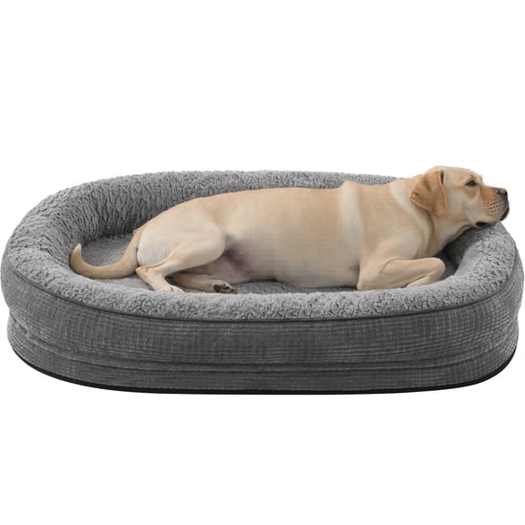 Orthopedic Dog Bed XXL, Egg-Crate Memory Foam Pet Couch Bed with Removable Washable Cover, Waterproof Pet Bed with Bolster Sides, Non-Slip Bottom, Gray, 48in