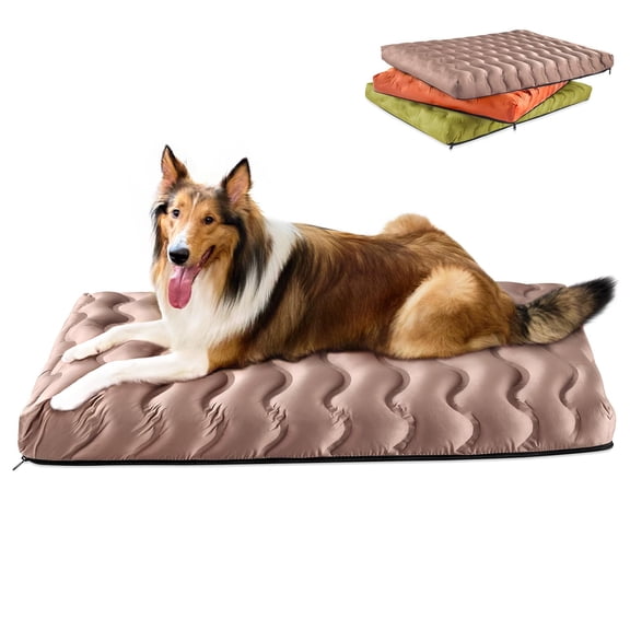 Orthopedic Dog Bed for Large Medium Small Dogs Waterproof Memory Foam Dog Crate Bed Washable Pet Bed with Removeable Cover, 30"x20", Beige