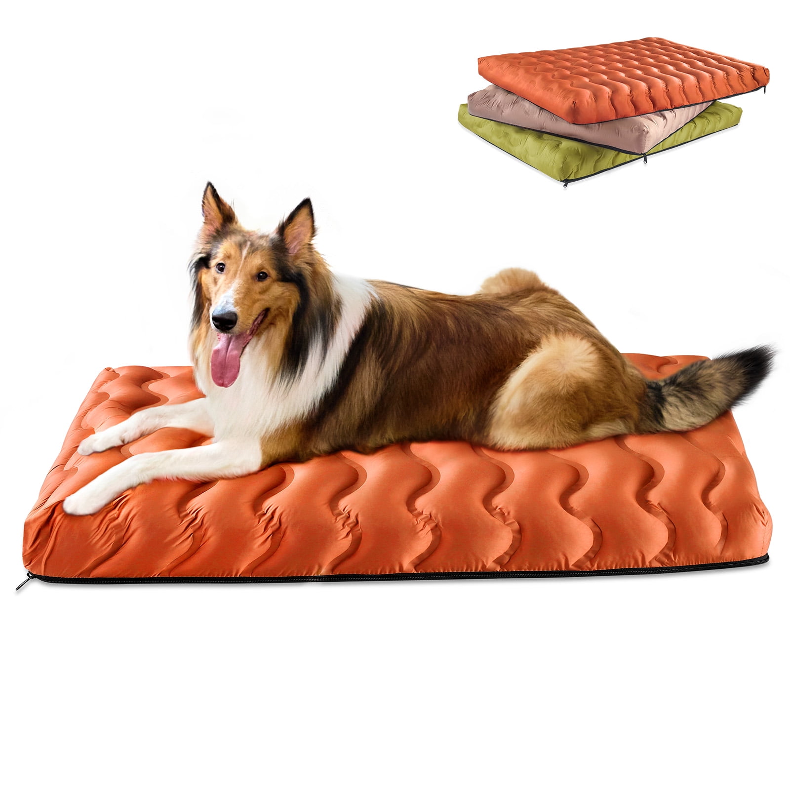 Orthopedic Dog Bed for Large Medium Small Dogs Waterproof Memory Foam Dog Crate Bed Washable Pet Bed with Removeable Cover, 36"x27", Orange
