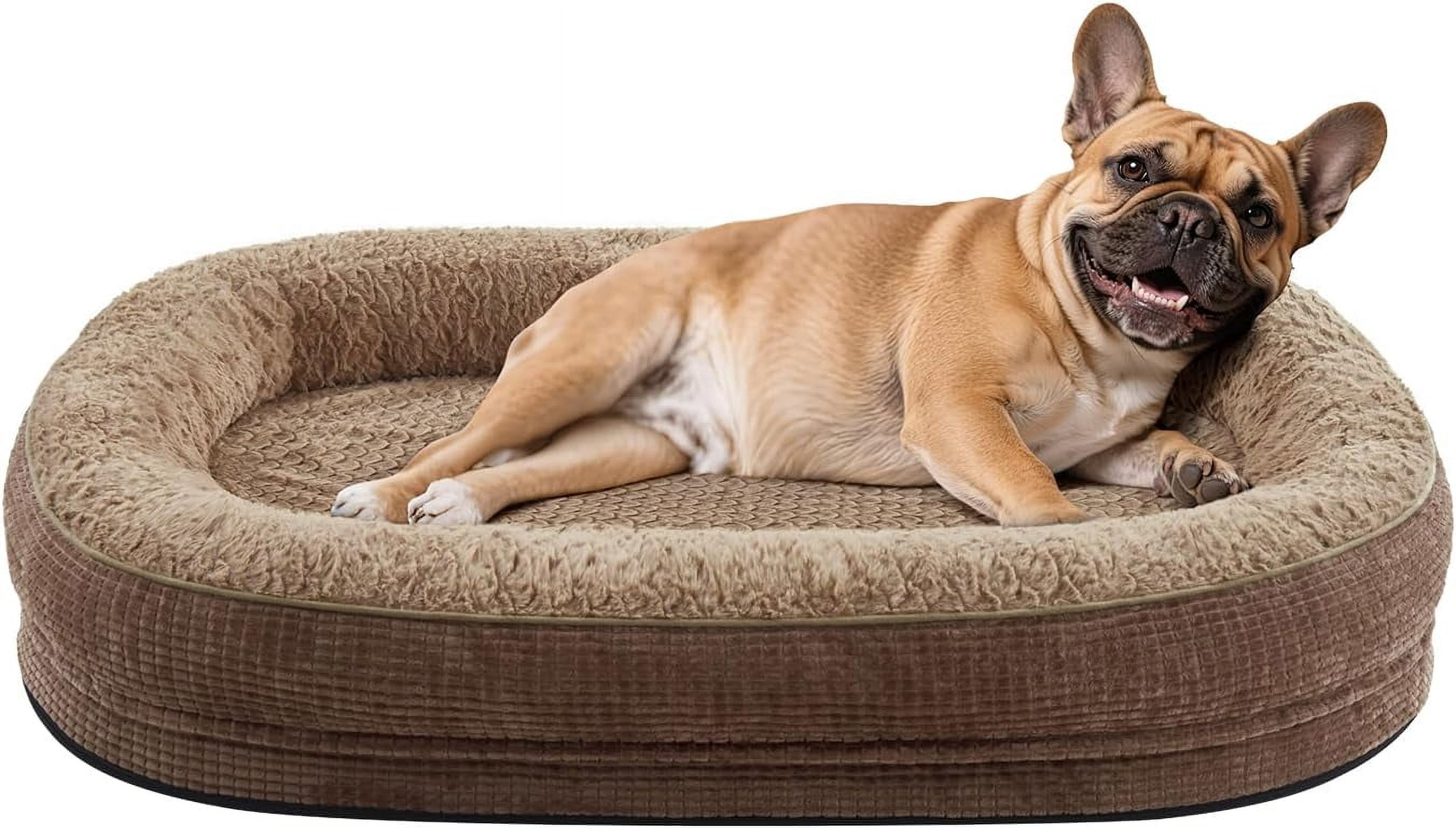 Orthopedic Dog Bed for Medium Dogs, Egg-Crate Memory Foam Pet Bed with Bolster Sides, Waterproof Lining, Removable Washable Cover & Non-Slip Bottom, Brown
