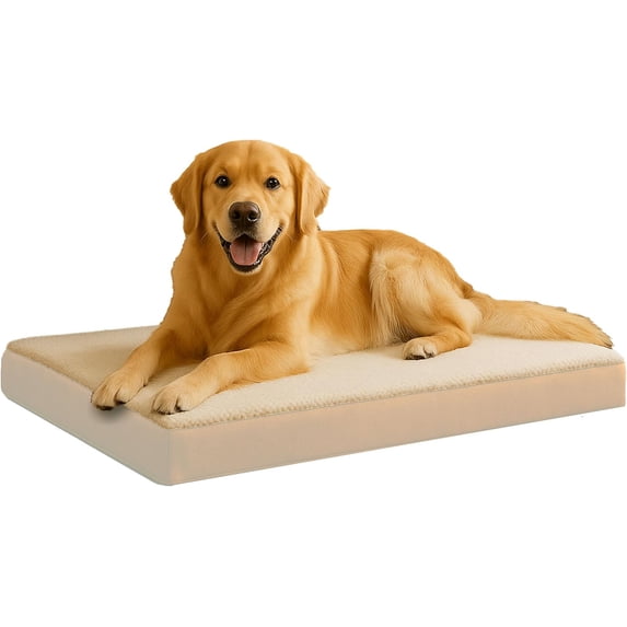 Orthopedic Dog Bed with 2-Layer Memory Foam and Removable Washable Sherpa Cover, 36x27 Mattress for Large Dogs up to 65lbs in Tan