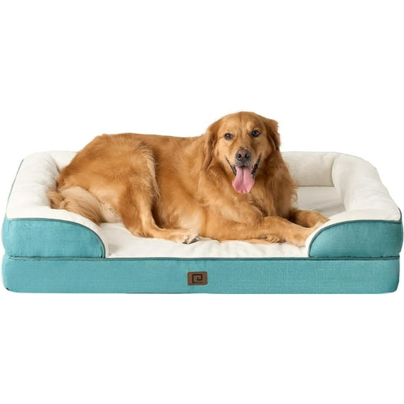 Orthopedic Dog Beds for Extra Large Dogs, Waterproof Memory Foam XL Pet Bed with Sides, Non-Slip and Egg-Crate Foam Big Dog Couch Bed with Washable Removable Cover,Turquoise Blue