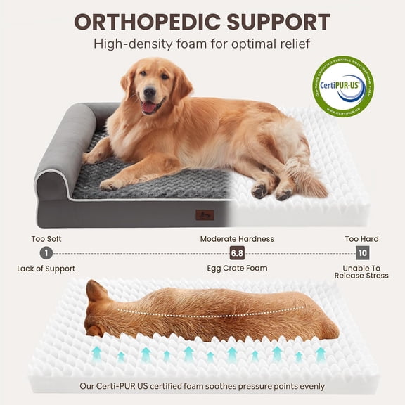 Orthopedic Dog Beds for Extra Large Dogs, Waterproof  Pet Bed with Sides, Non-Slip Bottom and Egg-Crate Foam Large Pet Couch Sofa with Washable Removable Cover, Dark Grey