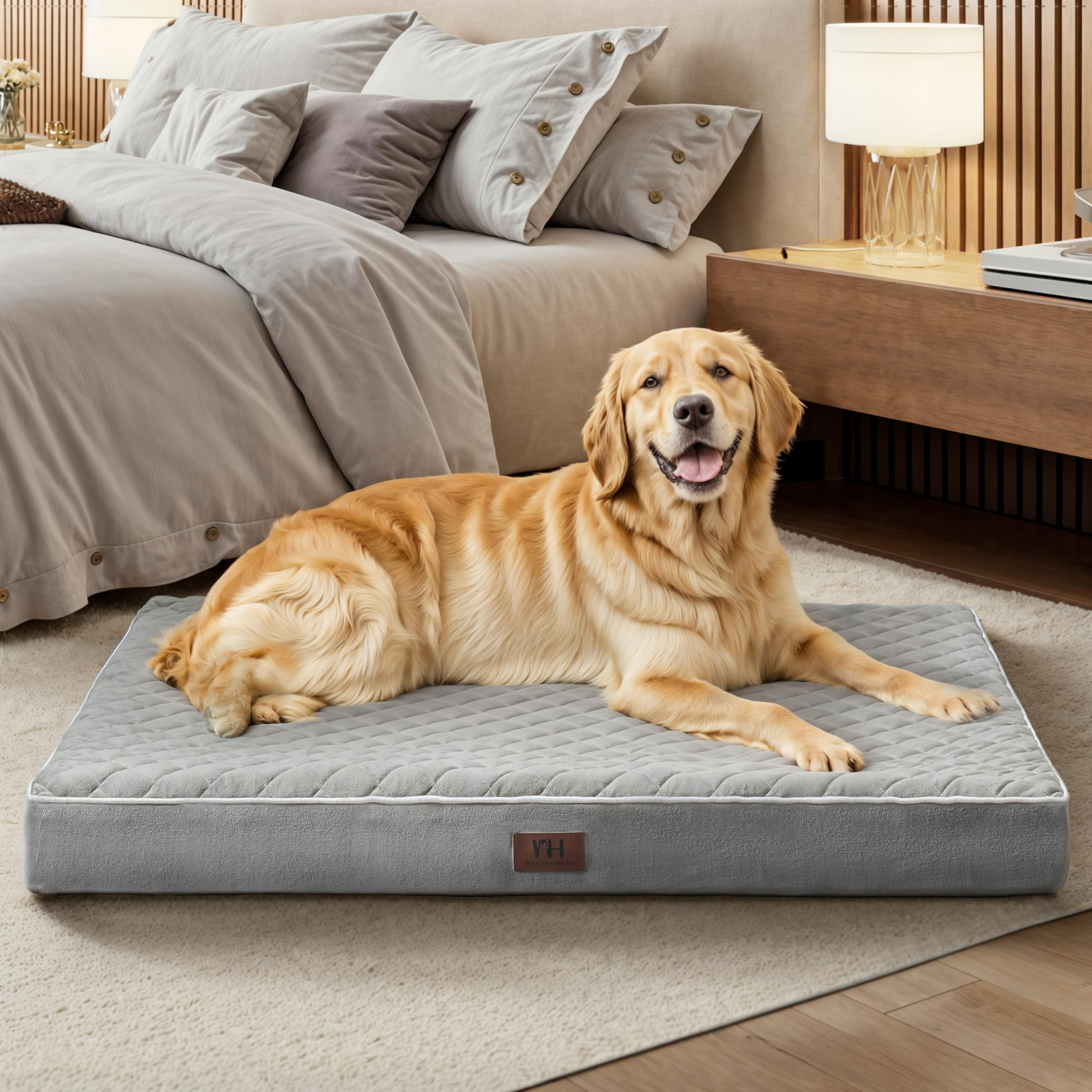 Orthopedic Dog Beds for Large Dogs with Removable Washable Cover Dog Crate Bed for XXL XL Large Medium Dogs Velvet Plush Pet beds Anti Slip Bottom Sleeping Kennel Pad Mat 36 inch Grey