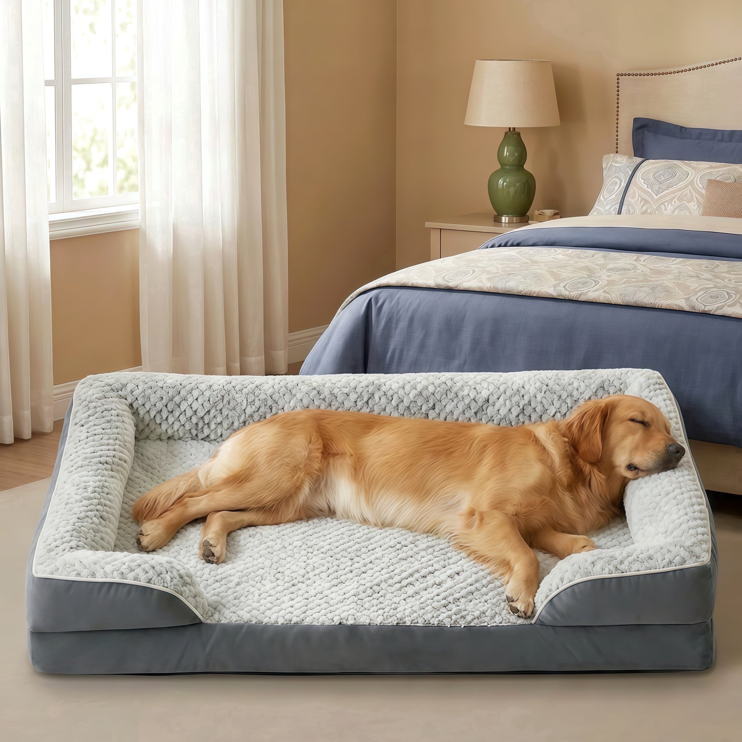 BlissHaven Orthopedic Dog Sofa Bed for Large Dogs with Removable Washable Cover, Waterproof, Non-Slip Bottom, 42" x 30", Gray