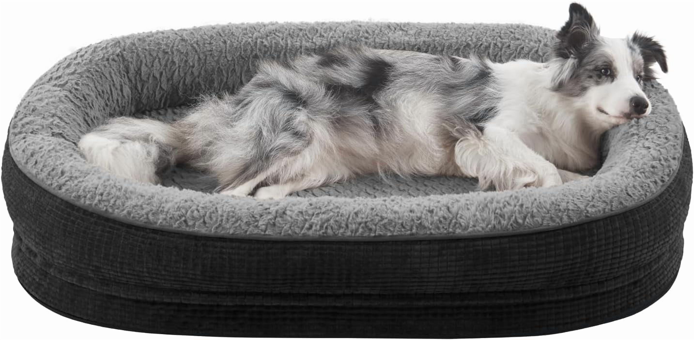 Orthopedic Dog Beds Large Sized Dog, Egg-Crate Memory Foam Pet Couch Bed with Bolster Sides, Waterproof Lining, Removable Washable Cover & Non-Slip Bottom, Black