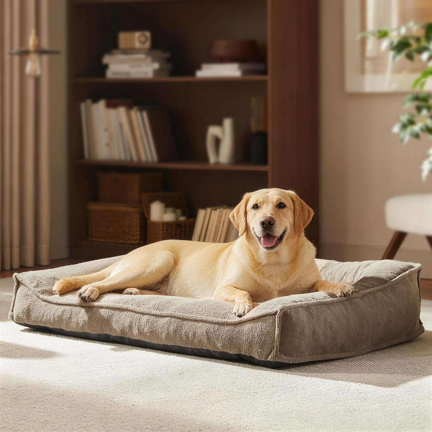 Orthopedic Dog Beds Large Sized Dog, Extra Thick Supportive Comfort Pet Sofa, Ergonomic Slant Dog Couch Bed with Removable Washable Cover, Ultra Soft Surface & Non-Slip Bottom, Brown, 38"