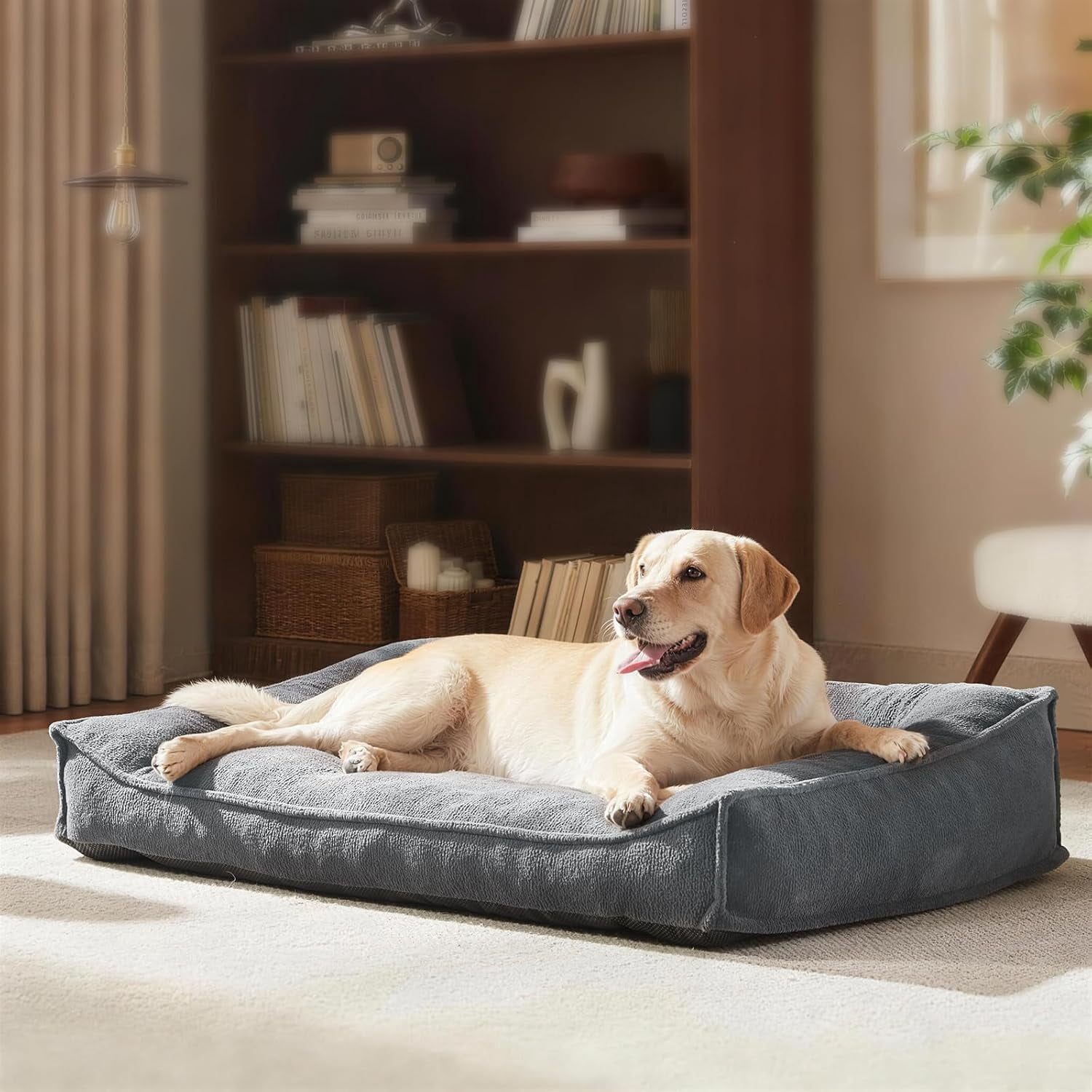 Orthopedic Dog Beds Large Sized Dog, Extra Thick Supportive Comfort Pet Sofa, Ergonomic Slant Dog Couch with Removable Washable Cover, Ultra Soft Surface & Non-Slip Bottom, Light Grey, 38"