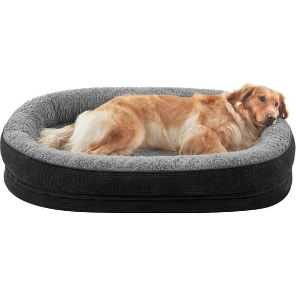 Orthopedic Dog Beds Large Sized Dog, XL Egg-Crate Memory Foam Pet Couch Bed with Bolster Sides, Waterproof Lining, Removable Washable Cover & Non-Slip Bottom, Black