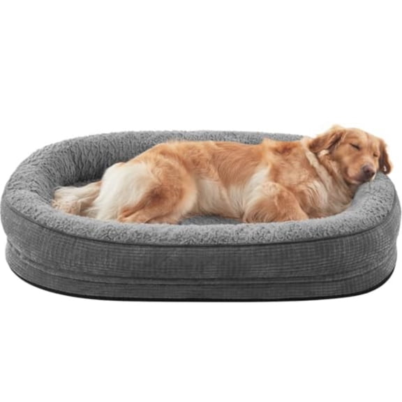 Orthopedic Dog Beds Large Sized Dog XL Egg-Crate Memory Foam Pet Couch Bed with Bolster Sides Waterproof Lining Removable Washable Cover and Non-Slip Bottom Grey