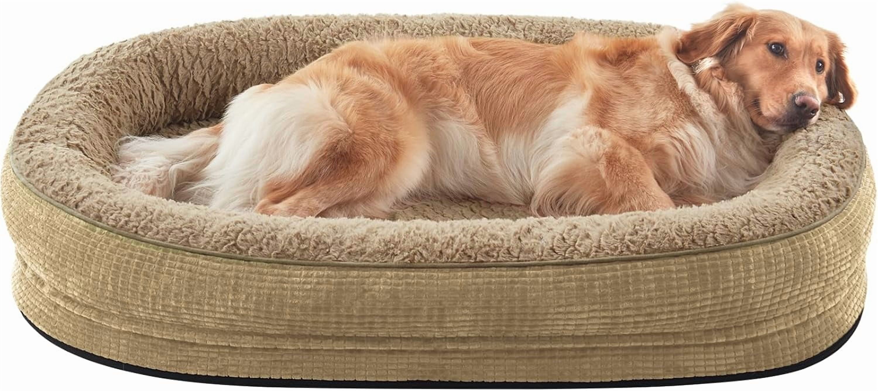 Orthopedic Dog Beds Large Sized Dog, XL Egg-Crate Memory Foam Pet Couch Bed with Bolster Sides, Waterproof Lining, Removable Washable Cover & Non-Slip Bottom, Light Brown