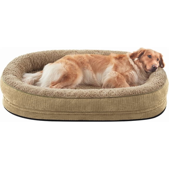 Orthopedic Dog Beds Large Sized Dog, XL Egg-Crate Memory Foam Pet Couch Bed with Bolster Sides, Waterproof Lining, Removable Washable Cover & Non-Slip Bottom, Light Brown