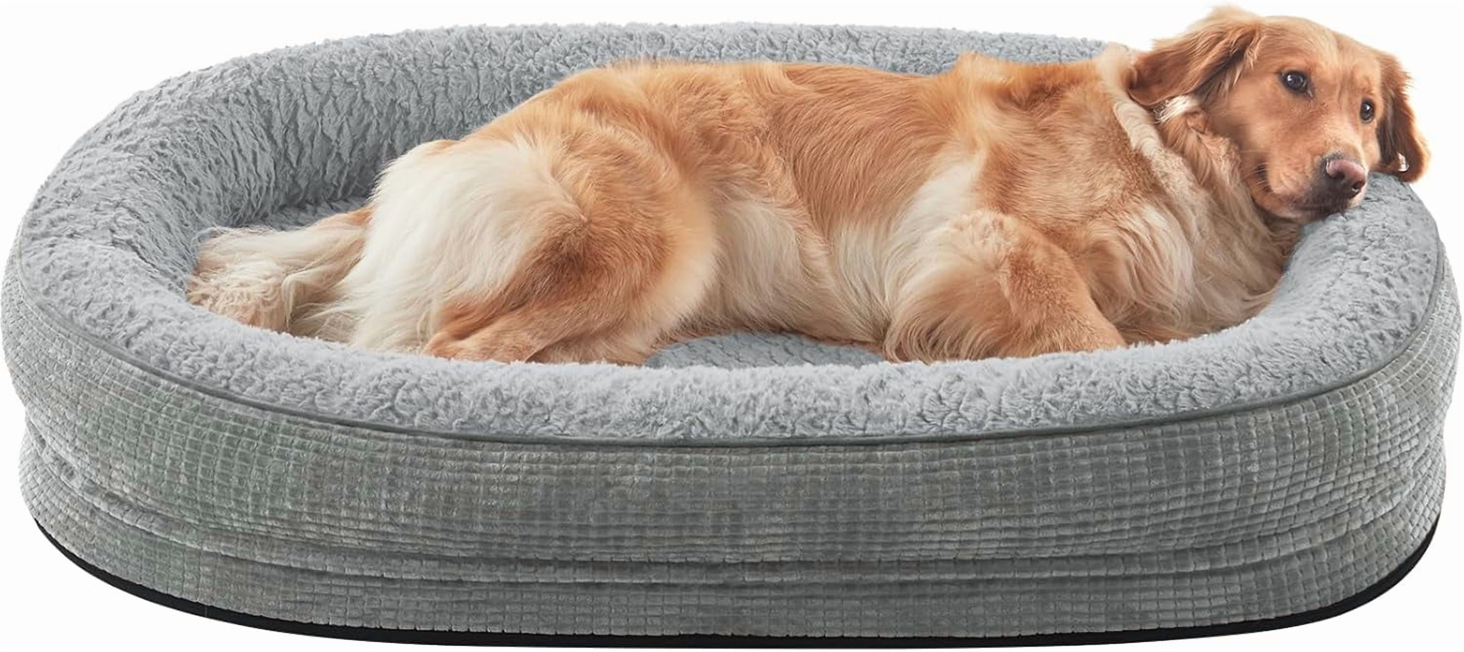 Orthopedic Dog Beds Large Sized Dog, XL Egg-Crate Memory Foam Pet Couch Bed with Bolster Sides, Waterproof Lining, Removable Washable Cover & Non-Slip Bottom, Light Grey