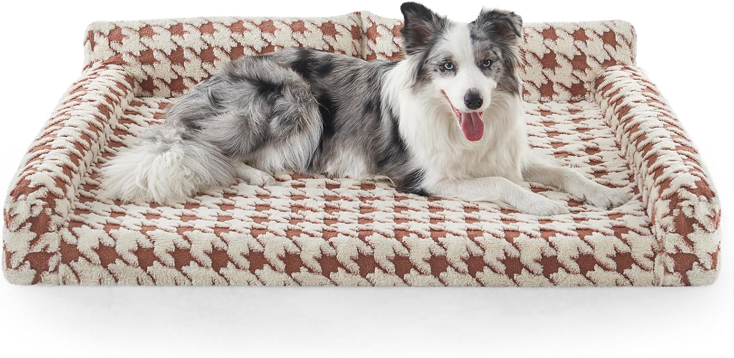 Orthopedic Dog Beds Large Sized Dog, XL Washable Memory Foam Pet Couch Bed with Removable Washable Cover, Non-Slip Bottom with Bolster Sides, Brown