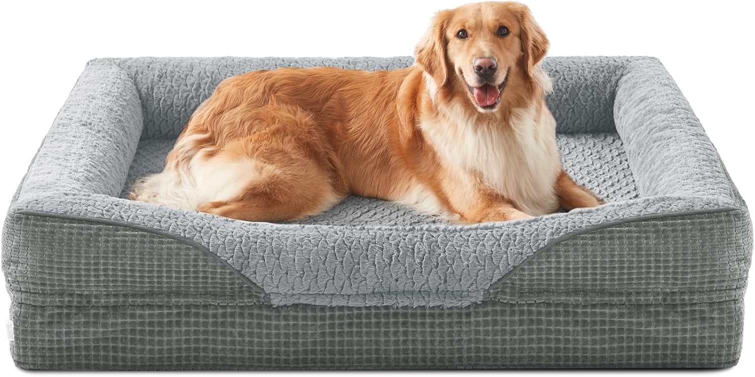 Orthopedic Dog Beds Large Sized, XL Washable Egg-Crate Memory Foam Dog Couch Bed with Washable Removable Cover, Waterproof Lining and Nonskid Bottom