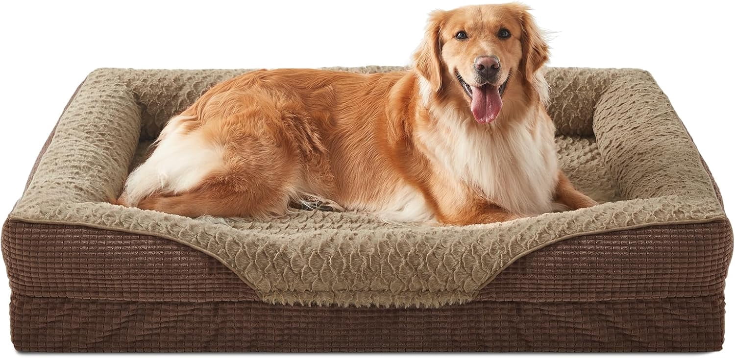 Orthopedic Dog Beds Large Sized, XL Washable Egg-Crate Memory Foam Dog Couch with Washable Removable Cover, Waterproof Lining and Nonskid Bottom