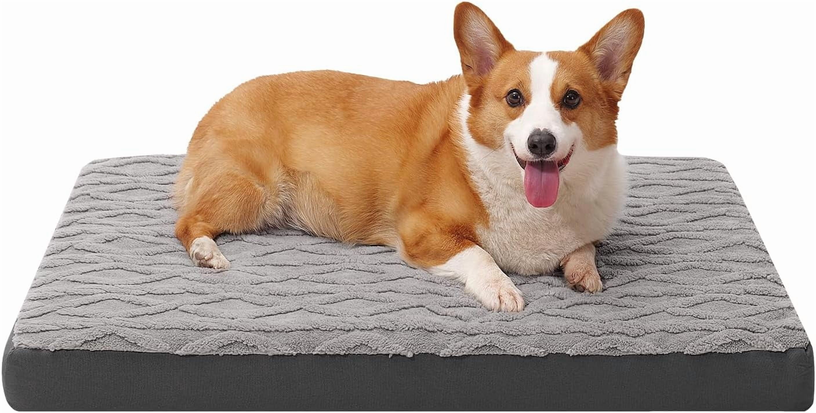 Orthopedic Dog Beds for Medium Dogs – Waterproof Plush Pet Mattress with Removable Washable Cover, Non-Slip Bottom, Memory Foam Dog Bed for Crate, 30x20 Inch, Grey