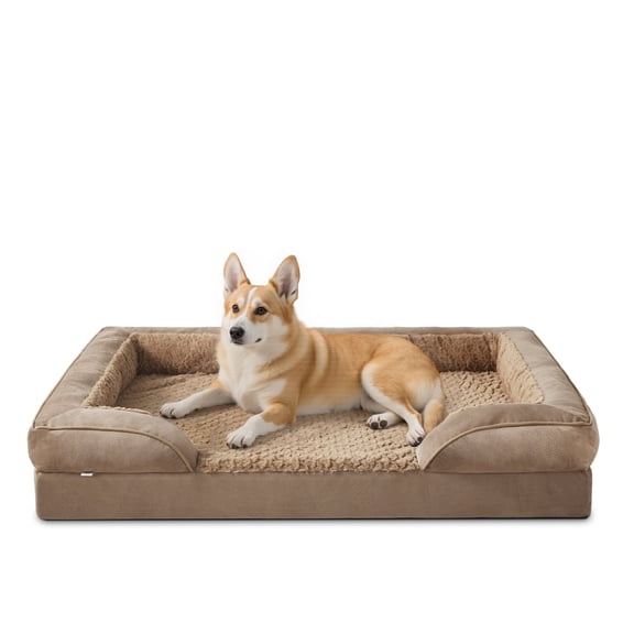 Orthopedic Dog Beds for Small to Medium Dog, Waterproof Dog Couch Bed with Removable Washable Cover, Dog Sofa Bed, Egg-crate Foam, Waterproof Lining, Nonskid Bottom, Brown, 28in