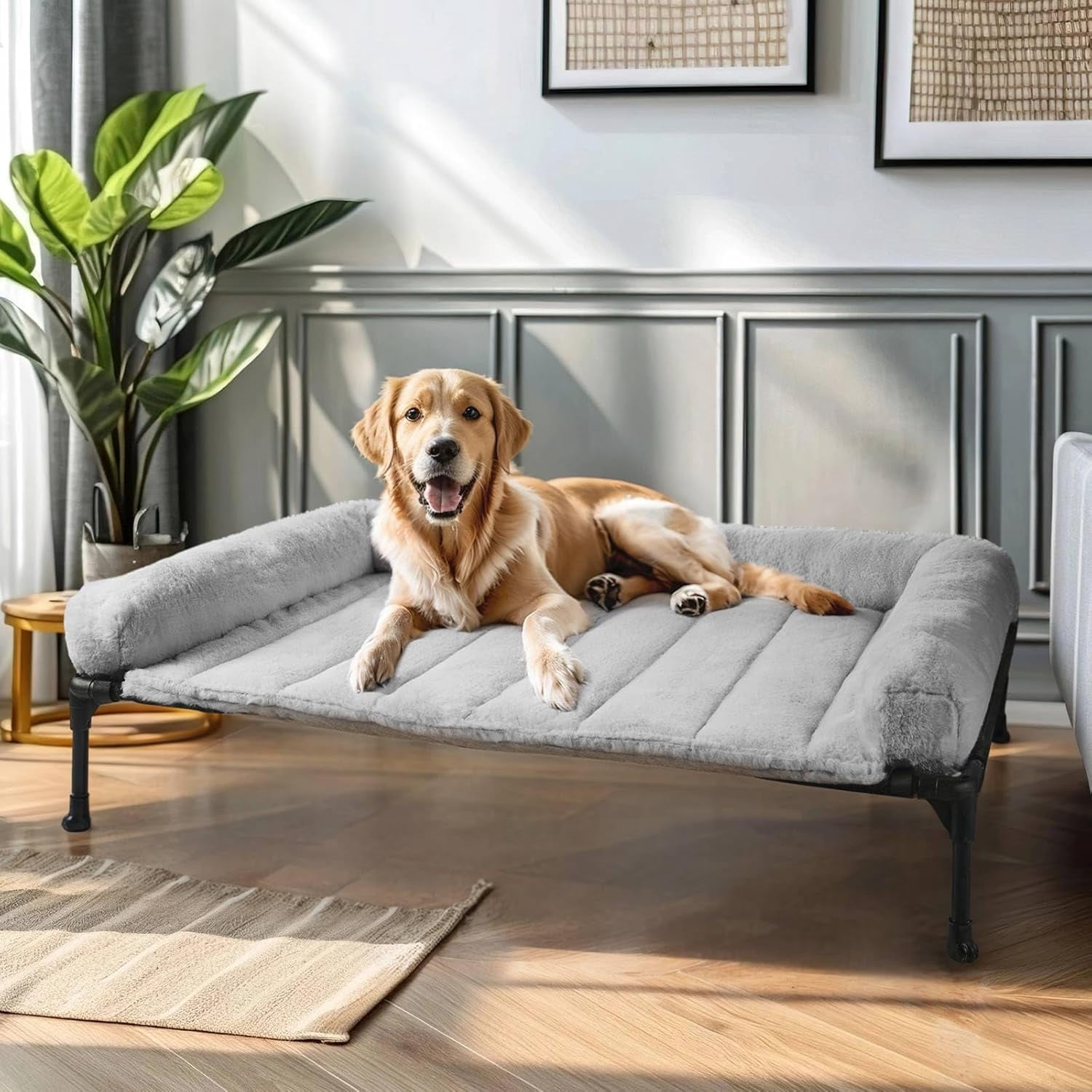 Orthopedic Elevated Dog Bed with Fluffy Plush Bolster Cushion, Indoor ...