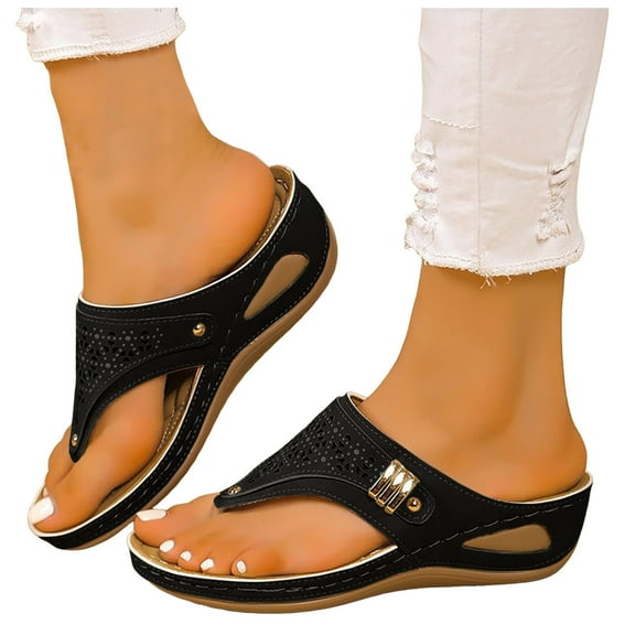 Juosiy Women's Orthopedic Wedge Sandals 2025 Summer Arch Support Dressy Casual Beach Flip Flops Wide Vintage Boho