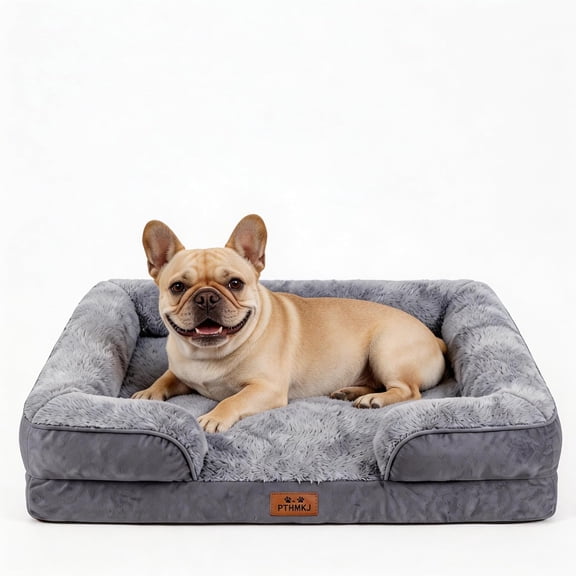 Orthopedic Gel Memory Foam Dog Bed with Waterproof Washable Cover Contoured Bolster Design Grey 30.0" L x 20.0" W x 6.3" Th