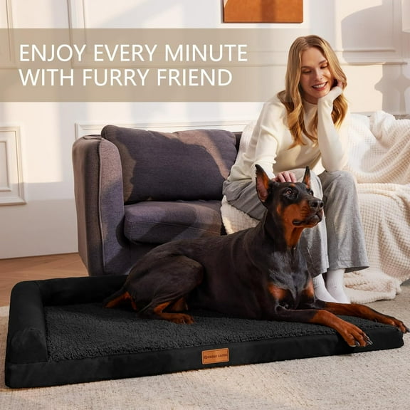 Orthopedic Jumbo Dog Bed for Extra Large Dogs 56''X40'', Waterproof L Bolster Pet Sofa Beds with Removable Washable Cover, Soft Comfortable Pet Couch Crate Mat with Nonskid Bottom