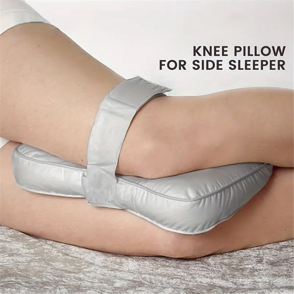 Orthopedic Knee Pillow for Sciatica Relief, Back Pain, Leg Pain, Hip pain, Joint Pain, Pregnancy, Spine Alignment - Memory Foam Wedge Contour with Leg Strap, Grey Color
