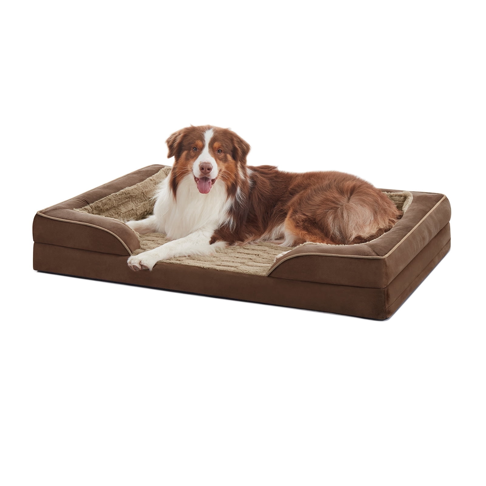 Orthopedic Large Dog Bed, Waterproof Dog Couch Bed with Removable Washable Cover, Large Dog Sofa Bed, Egg Crate Foam, Waterproof Lining, Nonskid Bottom, Brown, 35in