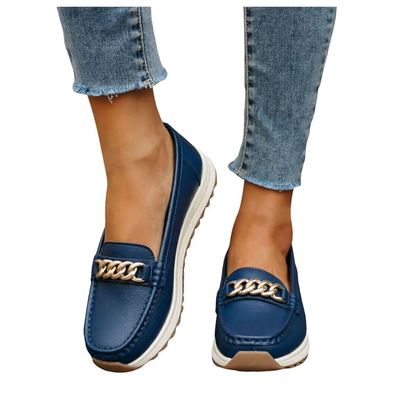 Orthopedic Loafers Sneakers for Women Comfortable Slip on Shoes with Arch Support Lightweight Non Slip Sole Day Wear Footwear Blue Size 7.5