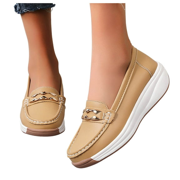 Orthopedic Loafers for Women Business Casual Platform Chunky Shoes Comfort Slip on Work Wedge Mid Heels