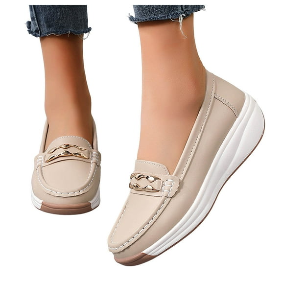Orthopedic Loafers for Women Business Casual Platform Chunky Shoes Comfort Slip on Work Wedge Mid Heels