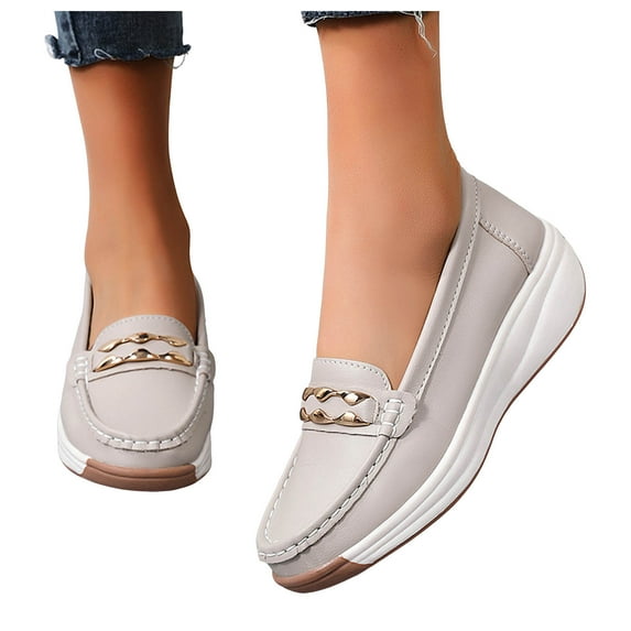 Orthopedic Loafers for Women Business Casual Platform Chunky Shoes Comfort Slip on Work Wedge Mid Heels