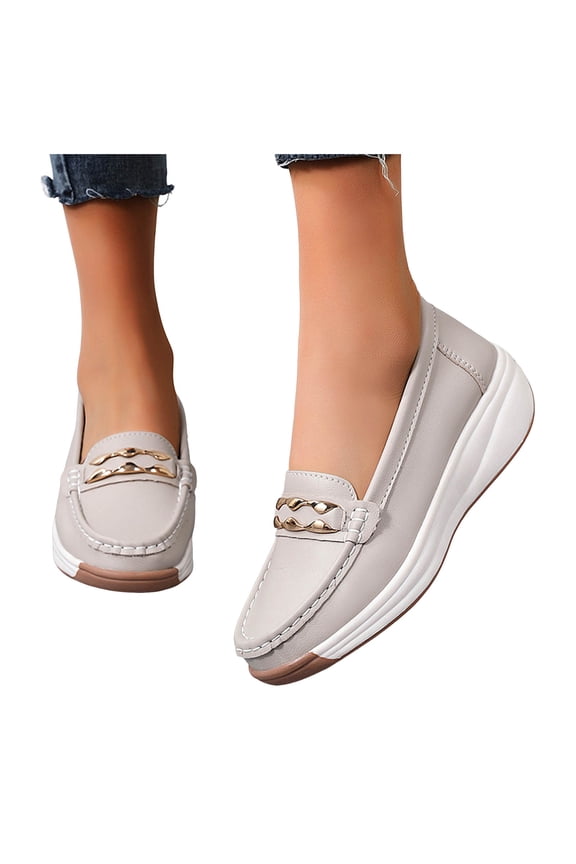 Orthopedic Loafers for Women Business Casual Platform Chunky Shoes Comfort Slip on Work Wedge Mid Heels