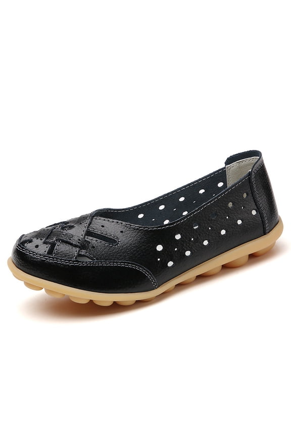 Orthopedic Loafers in Breathable Leather,Womens Casual Comfortable Soft Sole Hollow Slip on Walking Shoes,Closed Toe Flat Boat Shoes
