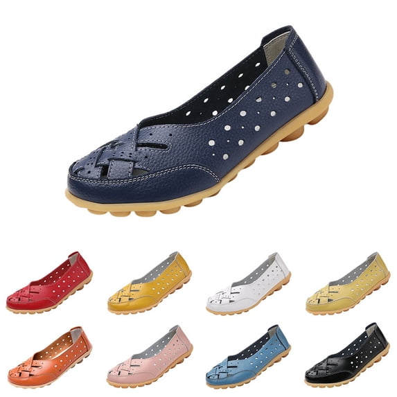 Orthopedic Loafers in Breathable Leather,Womens Casual Soft Sole Hollow Slip on Walking Shoes,Closed Toe Flat Boat Shoes, 40