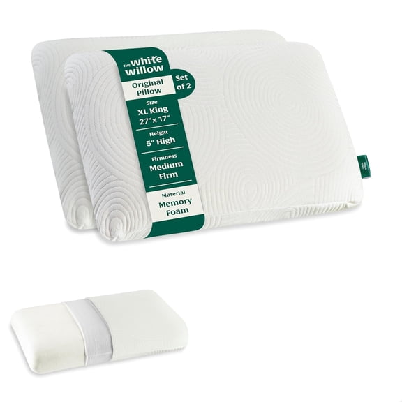 Orthopedic Memory Foam Cooling Gel Extra Large Pillow, White - King Big Size - 27 L X 17 W X 5 H Inches | For Neck & Back Support Sleeping Bed Pillow, Adjustable, Removable Cover - Set Of 2