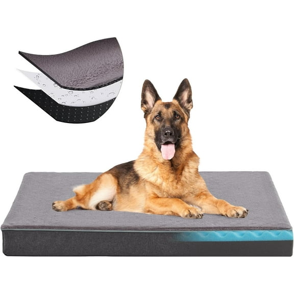 Orthopedic Memory Foam Dog Bed,Cooling Dog Beds for Large Dogs, Washable Pet Beds for Crate with Faux Fur Cover, Waterproof Lining, XL(41inch)