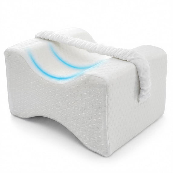 Orthopedic Memory Foam Knee Pillow w/ Leg Strap - Ergonomic Leg Support Wedge, Lumbar & Spine Alignment for Side Sleepers & Pain Relief - Washable Soft Cover
