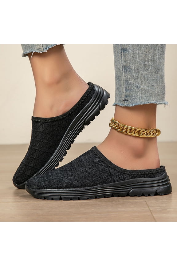 Orthopedic Mule Clogs for Women Knitted Slip On Lightweight Mule Sneakers with Arch Support Closed Round Toe Open Back Breathable Flats Shoes Comfortable Low Top Outdoor Walking Shoes,Black,43