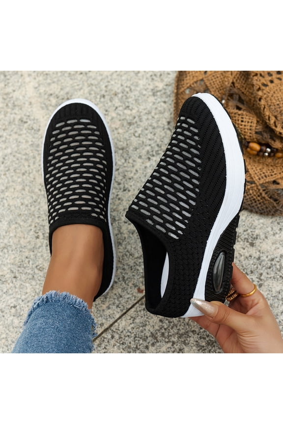 Orthopedic Mule Clogs for Women Stretch Platform Closed Round Toe Comfortable Breathable Air Cushion Walking Sliipers Open Back Wedge Heel Casual Mules Sneaker with Arch Support