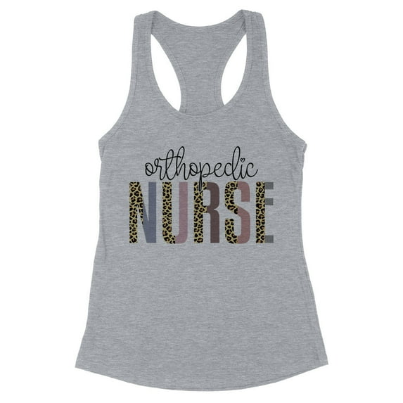 Orthopedic Nurse Leopard Print Tank Top Fitted Racerback Women's Large Heather Grey