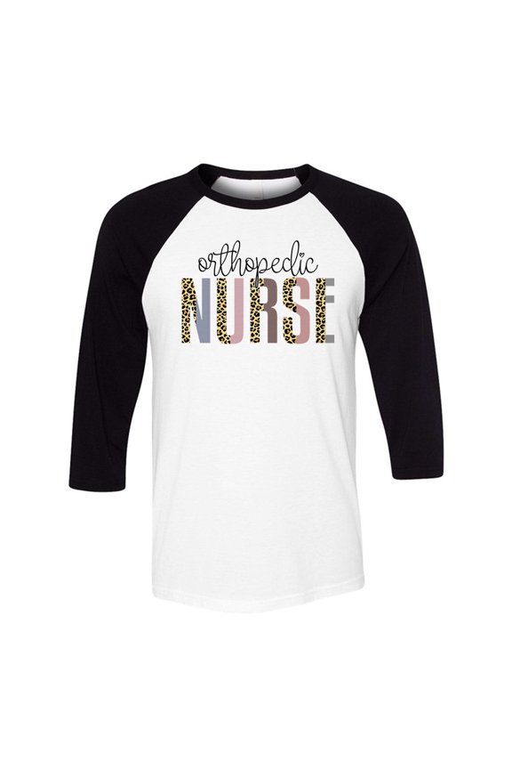 Orthopedic Nurse Leopard Print Three-Quarter Raglan Sleeve Baseball Shirt Unisex Medium White/Black