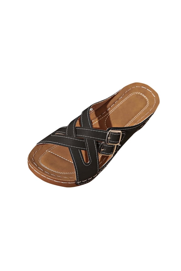 Orthopedic Open Toe Sandals with Arch Support Women's Low Wedge Two Adjustable Strap Comfortable Slippers Summer Comfy Breathable Casual Shoes for Beach Vacation Outdoor Indoor