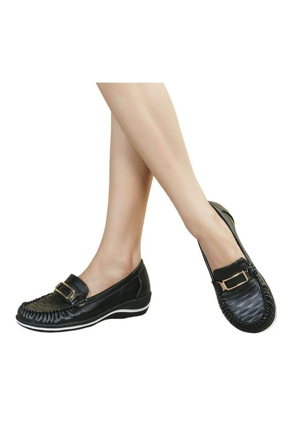 Orthopedic Penny Loafers for Women with Arch Support 2025 Fall Fashion Comfort Leather Casual Wedge Mid Heel Slip on Walking Shoes