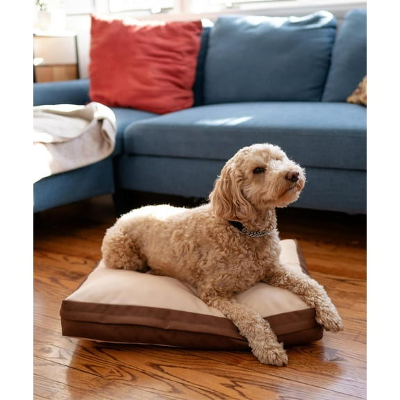Orthopedic Pet Mattress with Memory Foam, Durable Water-Resistant Cover, and Carry Handle Washable Floor Cushion for Dogs, Cats, or Humans Tan/Brown (24" X 18", Small)