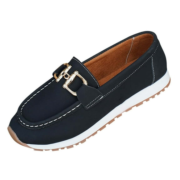 Orthopedic Platform Loafers Women with Chain, Round Retro Toe Comfortable Slip On Work Loafers Women's Fashion Casual Versatile Metal Buckle Spring And Summer New Soft Sole Lightweight Loafers
