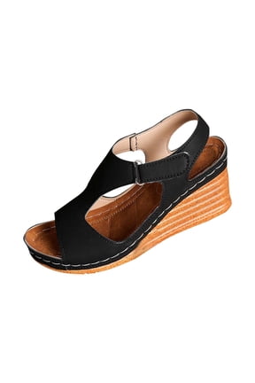 Orthopedic Platform Wedge Sandals for Women Summer Dressy,Open Toe Slip On Espadrilles Casual Boho Flat Ankle Strap Sandals with Arch Support Comfortable Beach Shoes