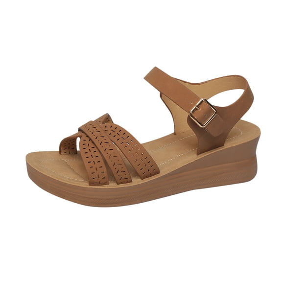Orthopedic Platform Wedge Sandals for Women Open Toe Ankle Strap Slip on Comfy Sandal Casual Summer Strappy Flats Breathable Shoes Brown Women Sandal