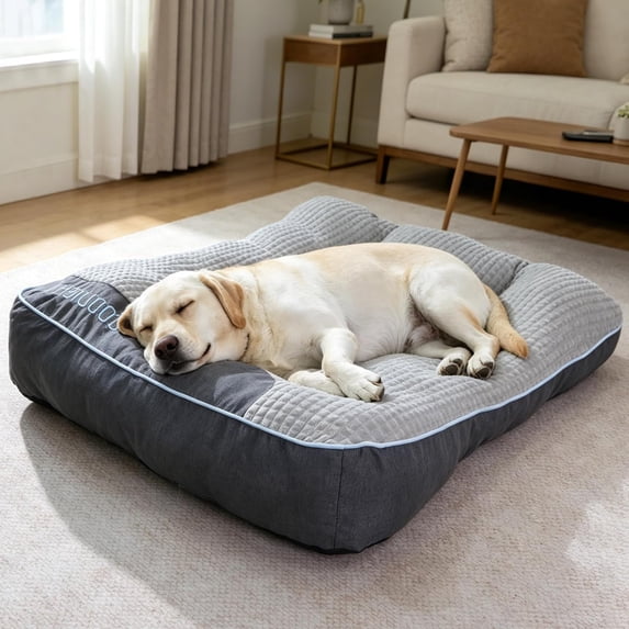 BOFNL Orthopedic Dog Beds with Pillow for Large Dogs, Thick Soft Pet Mattress, Washable & Non-Slip Bottom, up to 70 lbs, 39"x30"x8", Gray