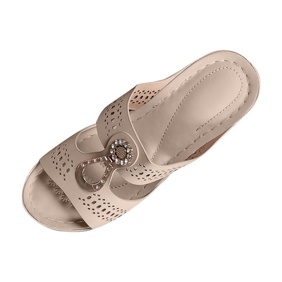 Orthopedic Rhinestones Heel Sandals, Women's Platform Chunky Heels Sandals, Summer Open Toe Slip on Wedge Dressy Slipper